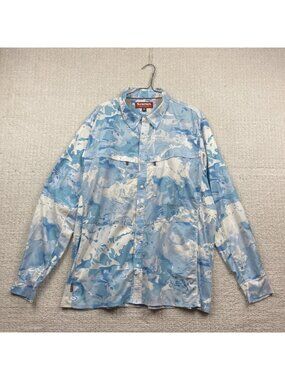 Simms Snap Long Sleeve Fishing Shirt Blue Abstract Camo Veil Hunting Men Sz XL